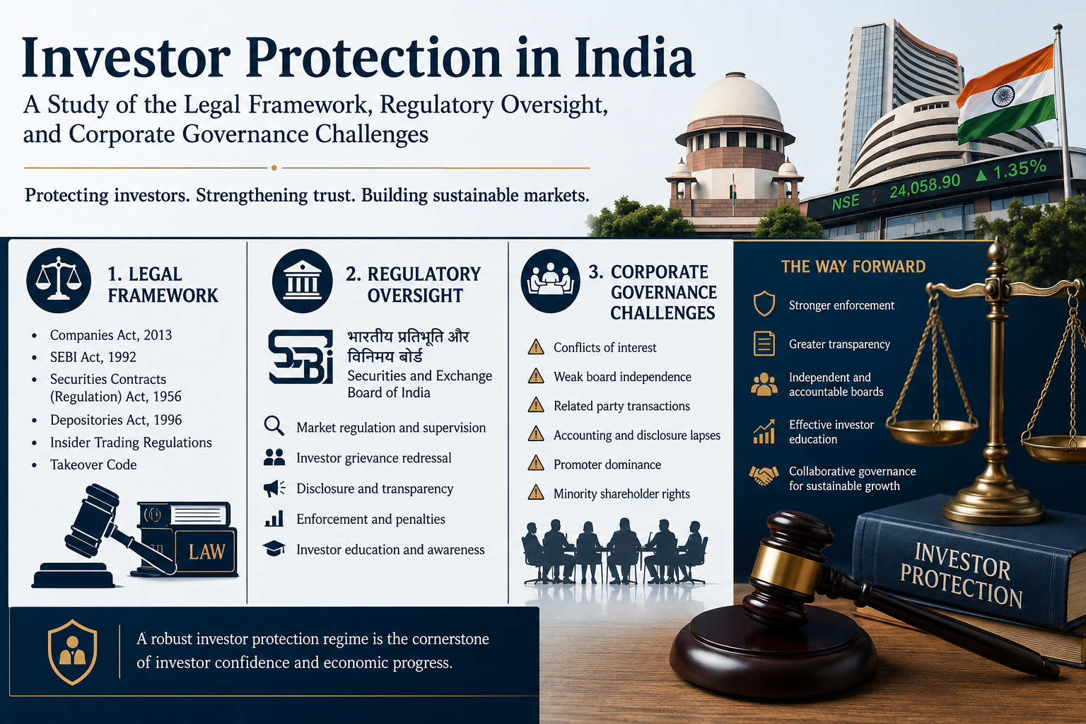 ⚖️ Investor Protection in India: A Study of the Legal Framework, Regulatory Oversight, and Corporate Governance Challenges.