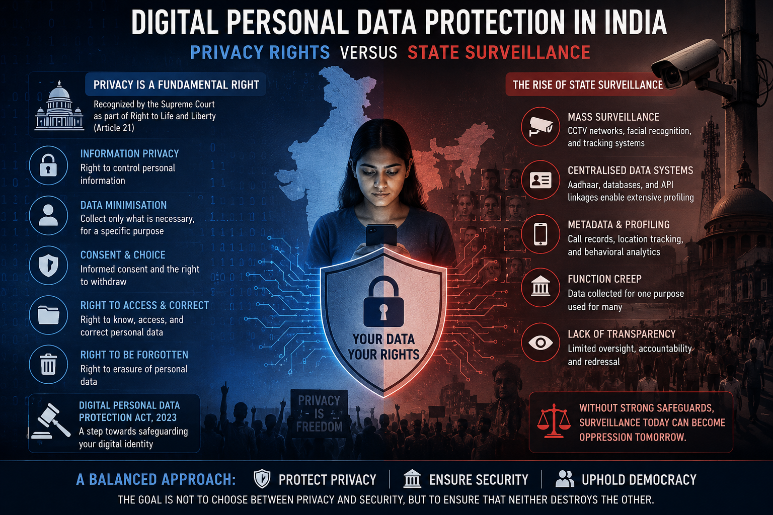 🔐 Digital Personal Data Protection in India: Privacy Rights versus State Surveillance.