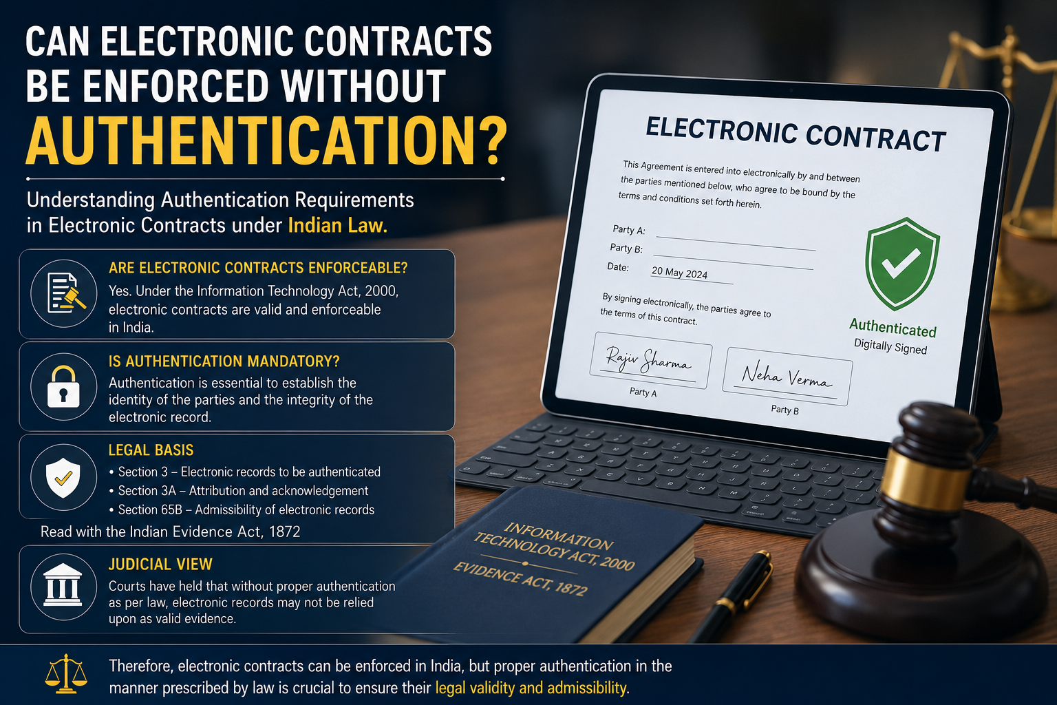 🔐 “Can Electronic Contracts Be Enforced Without Authentication? Understanding Authentication Requirements in Electronic Contracts under Indian Law.