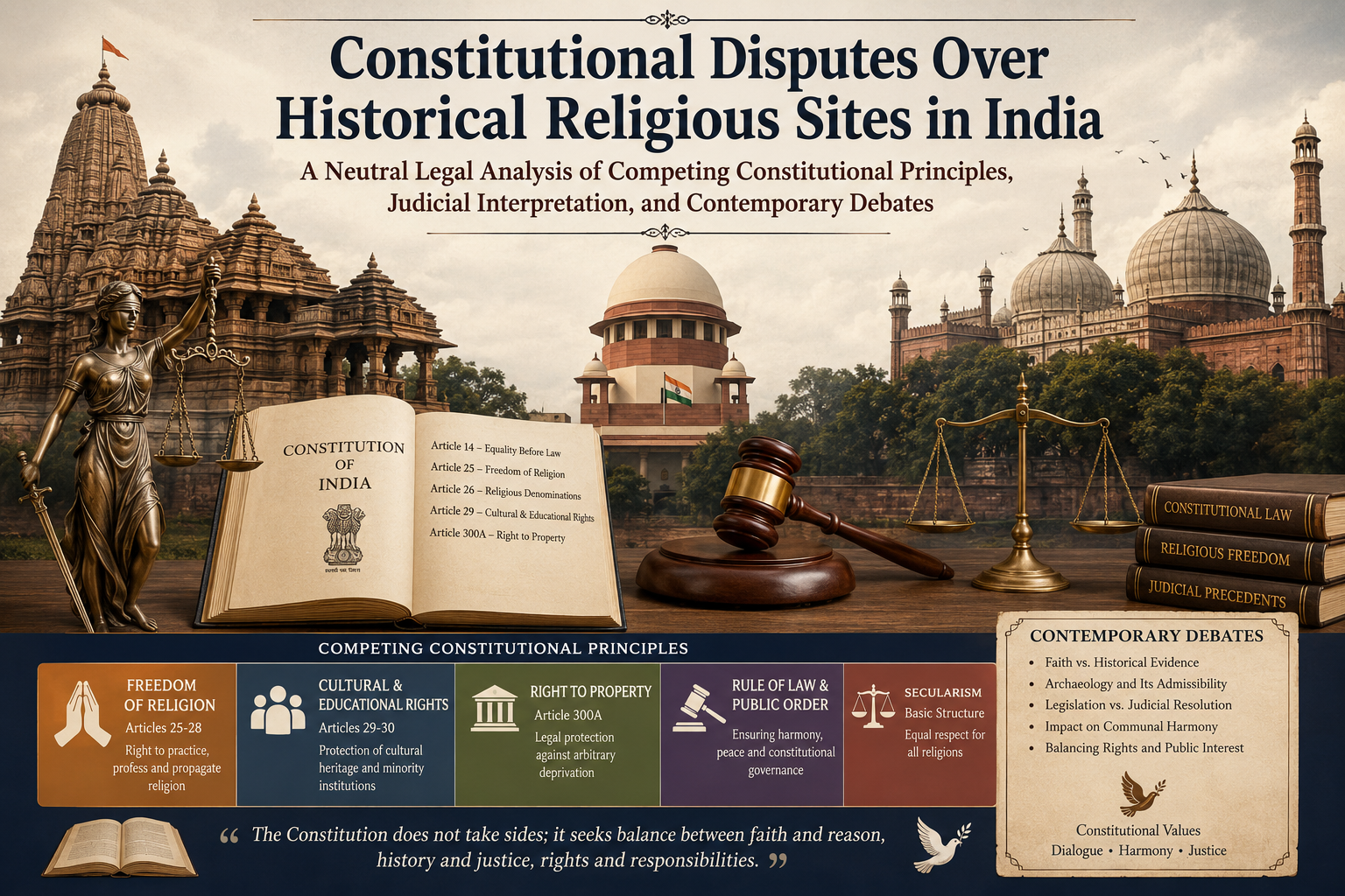 Constitutional Disputes Over Historical Religious Sites in India: A Neutral Legal Analysis of Competing Constitutional Principles, Judicial Interpretation, and Contemporary Debades ⚖️🏛️